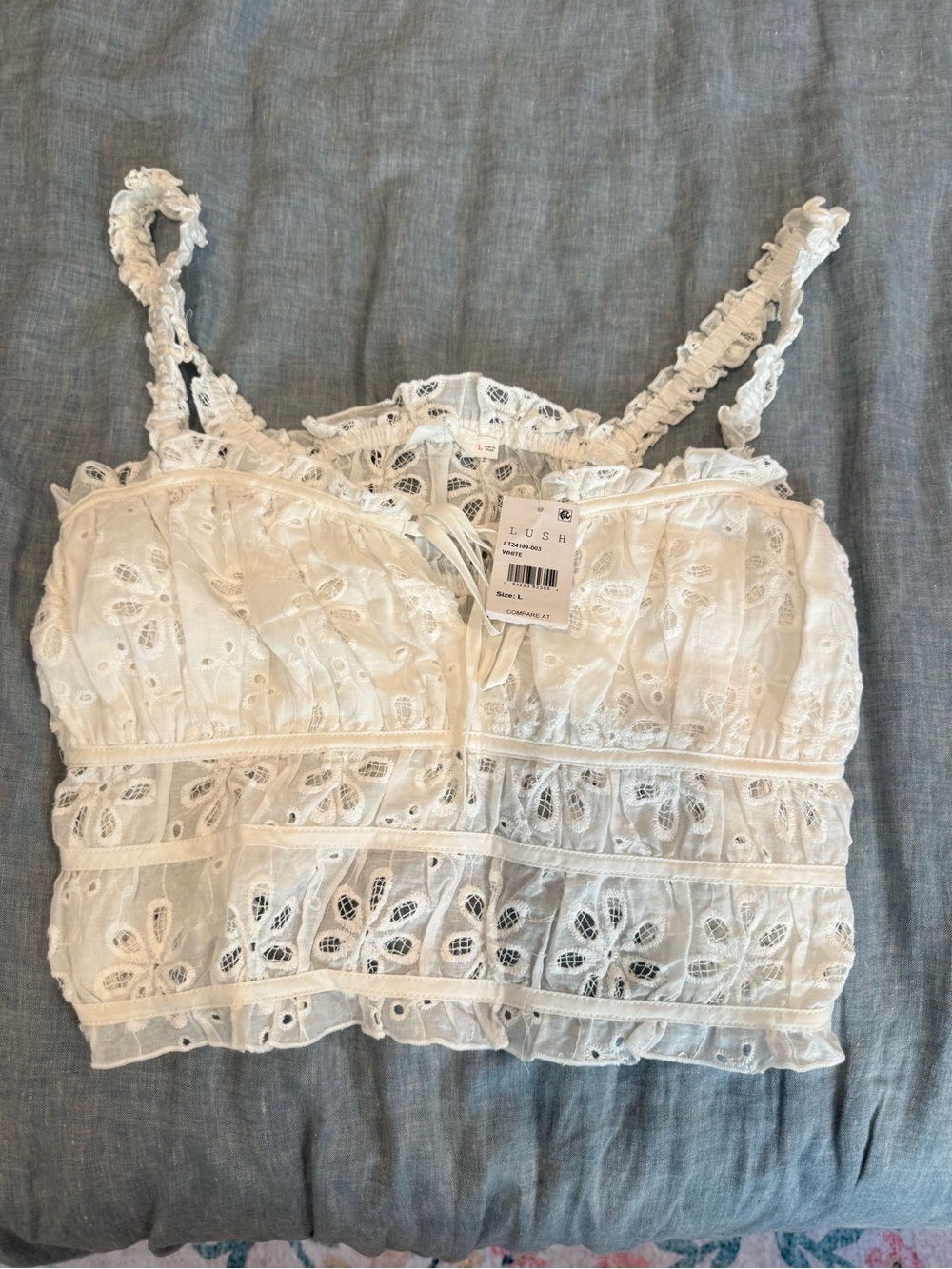 Lush White Lace Eyelet Cropped Camisole
